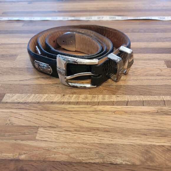 Black Leather Golf Embossed Medallions Croc Print Belt - Picture 3 of 16